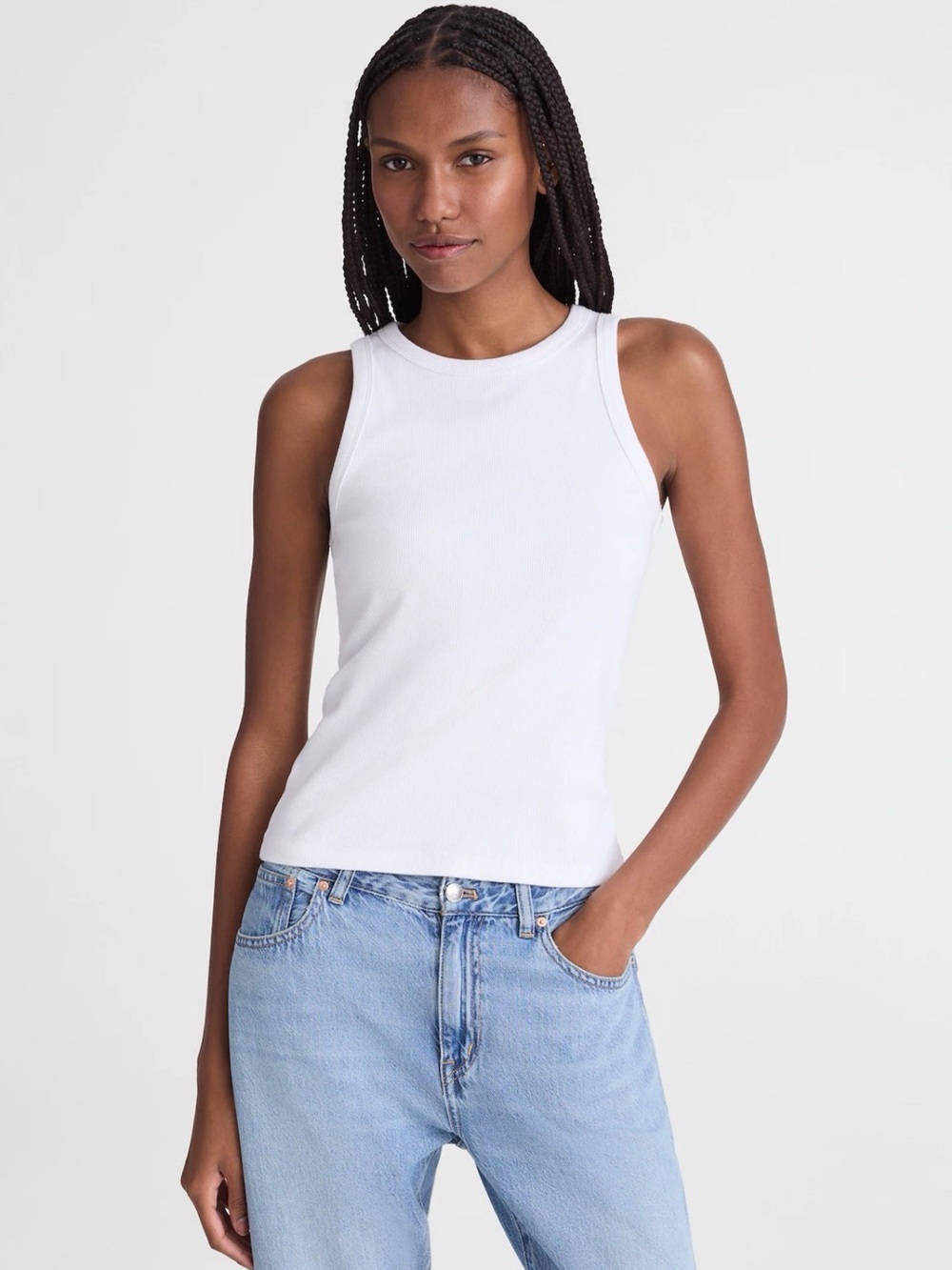 Madewell White Ribbed Tank Top XS Cotton Stretch